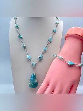 Genuine Larimar Necklace & Bracelet Set – Fine Caribbean Gemstone Jewelry
